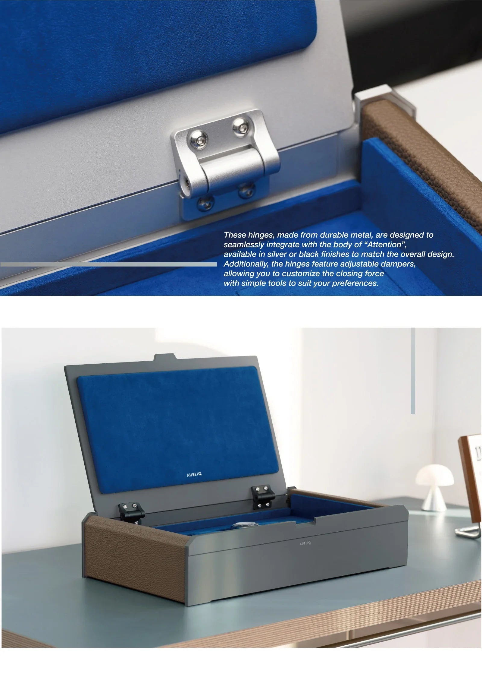 Aubliq 10 or 12 watch box in Silver aluminium and calf leather - view 8