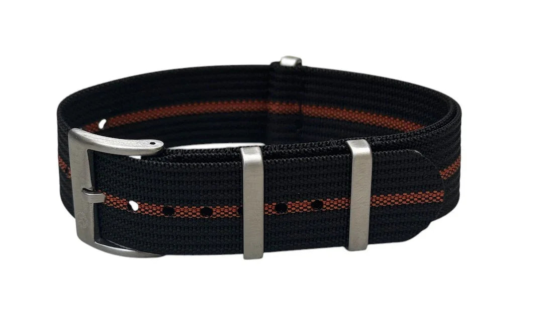 KronoKeeper ribbed nato strap - Black/Orange - NATO nylon watch strap