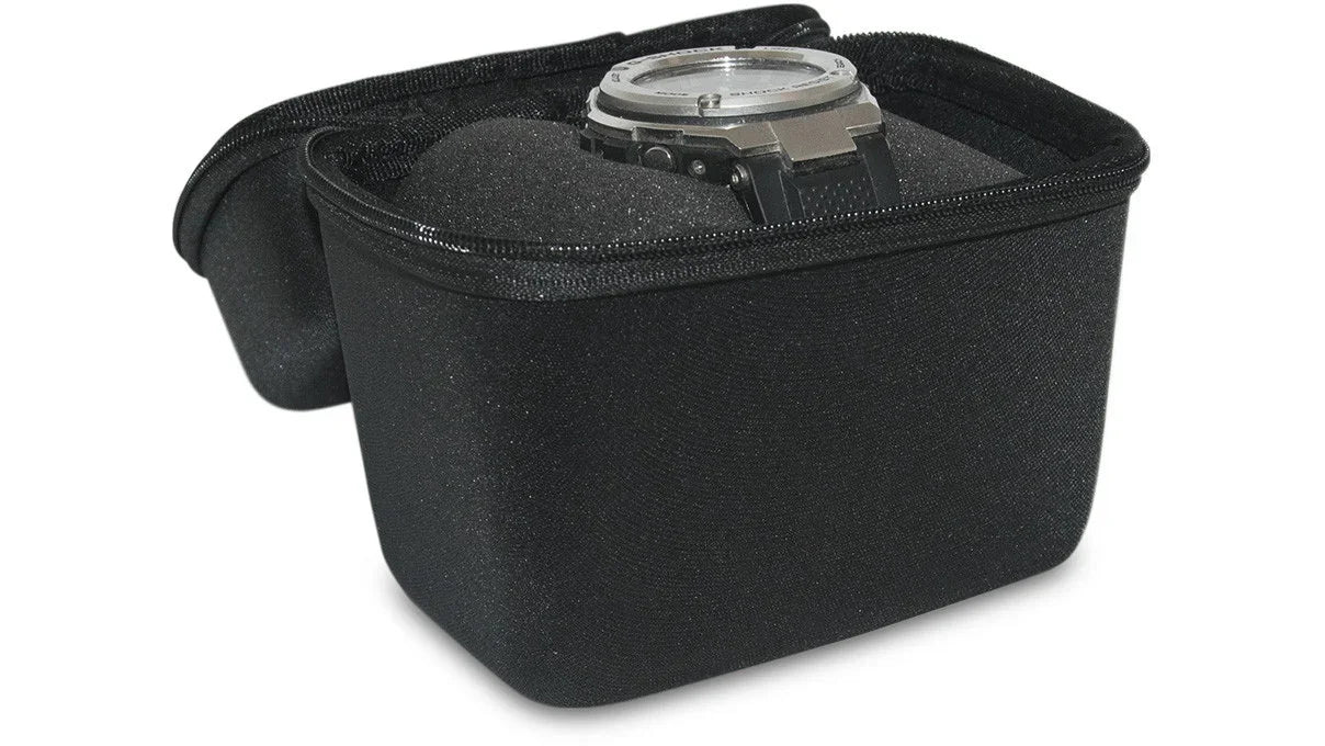 Watch Box hard case with viewing window, textile cover, matt shiny, black - view 3