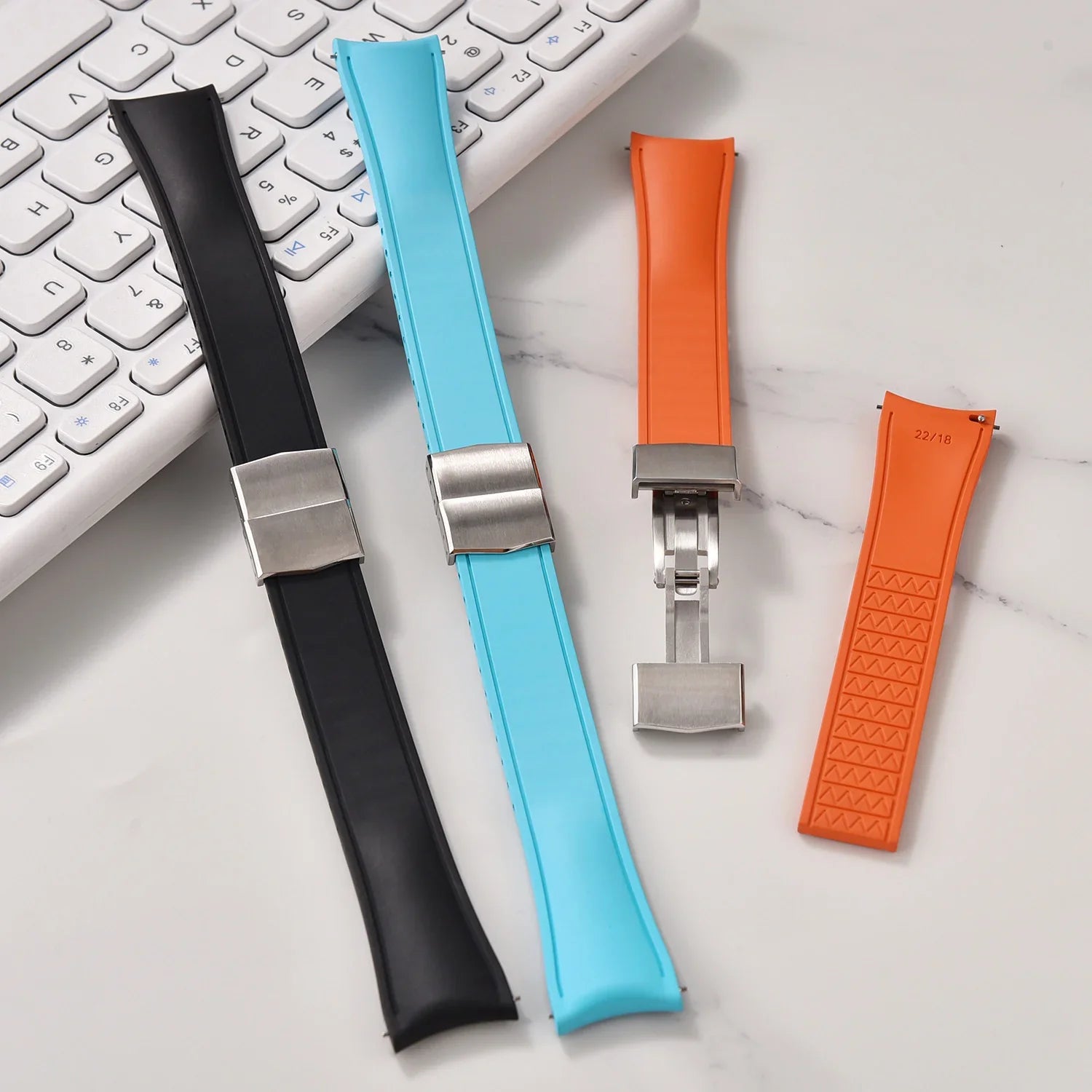 KronoKeeper curved adjustable Rubber Strap with deployant clasp - Red - view 5