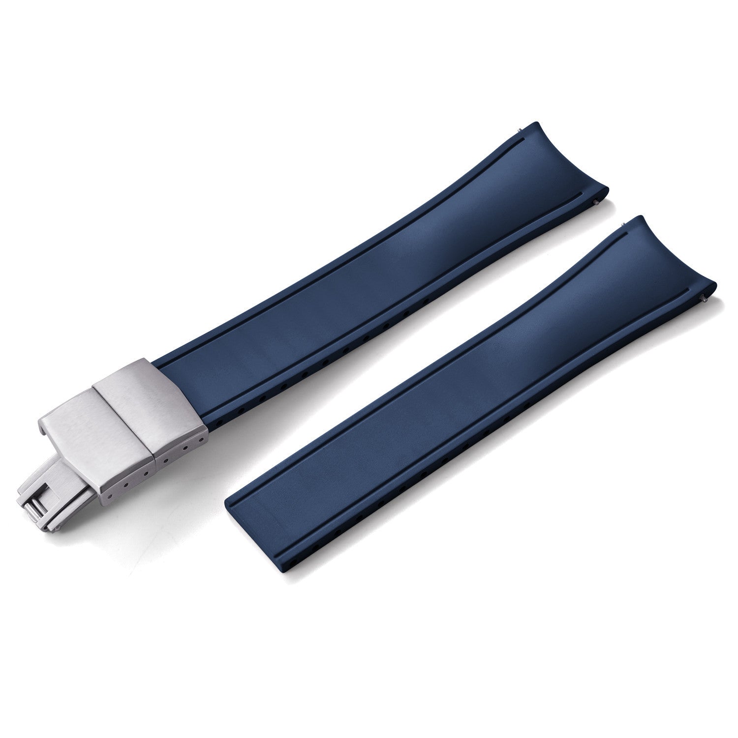 KronoKeeper curved adjustable Rubber Strap with deployant clasp-Navy blue