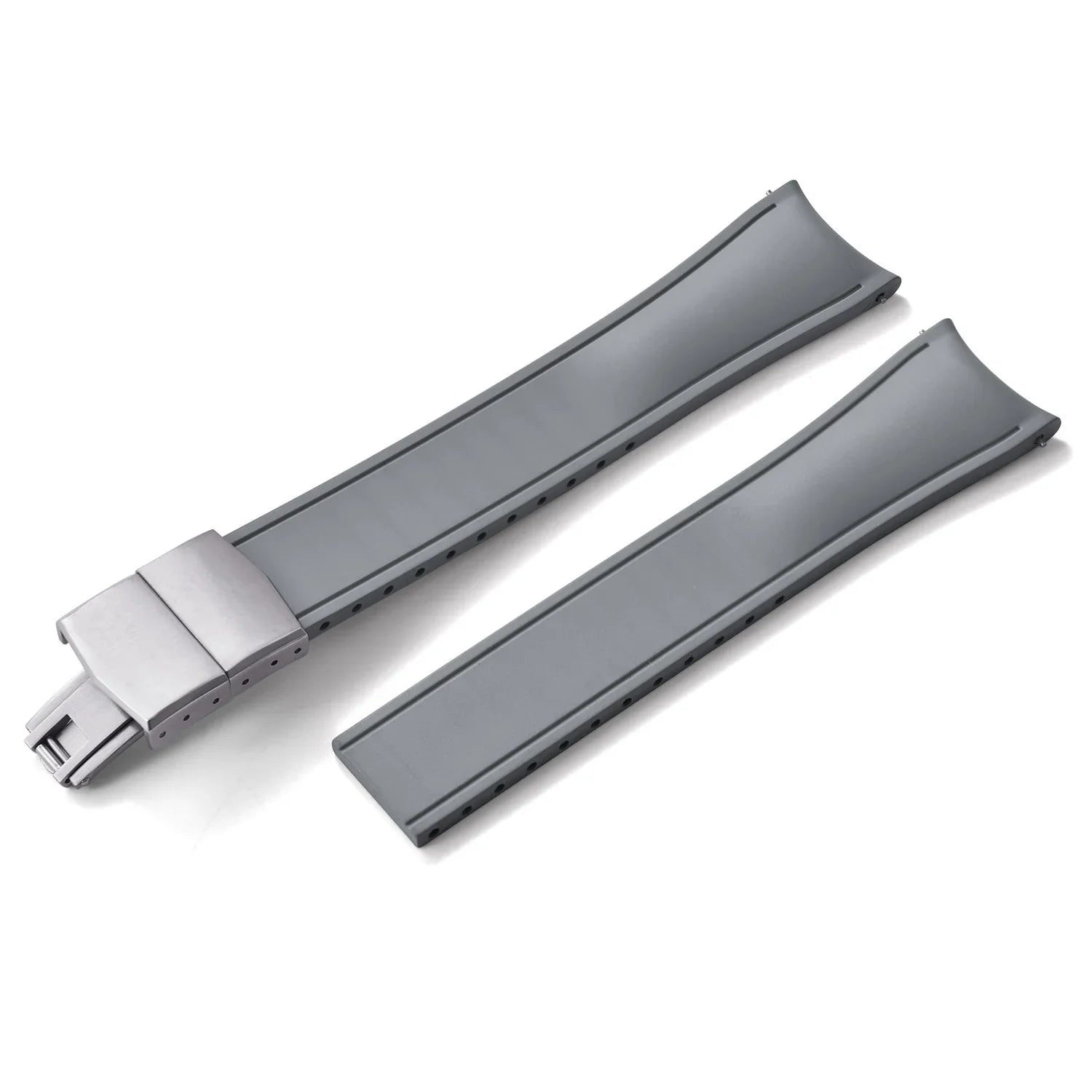 KronoKeeper curved adjustable Rubber Strap with deployant clasp - Grey - rubber watch strap