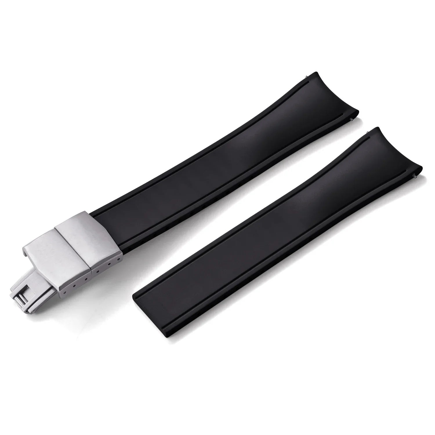 KronoKeeper curved adjustable Rubber Strap with deployant clasp - Black - rubber watch strap