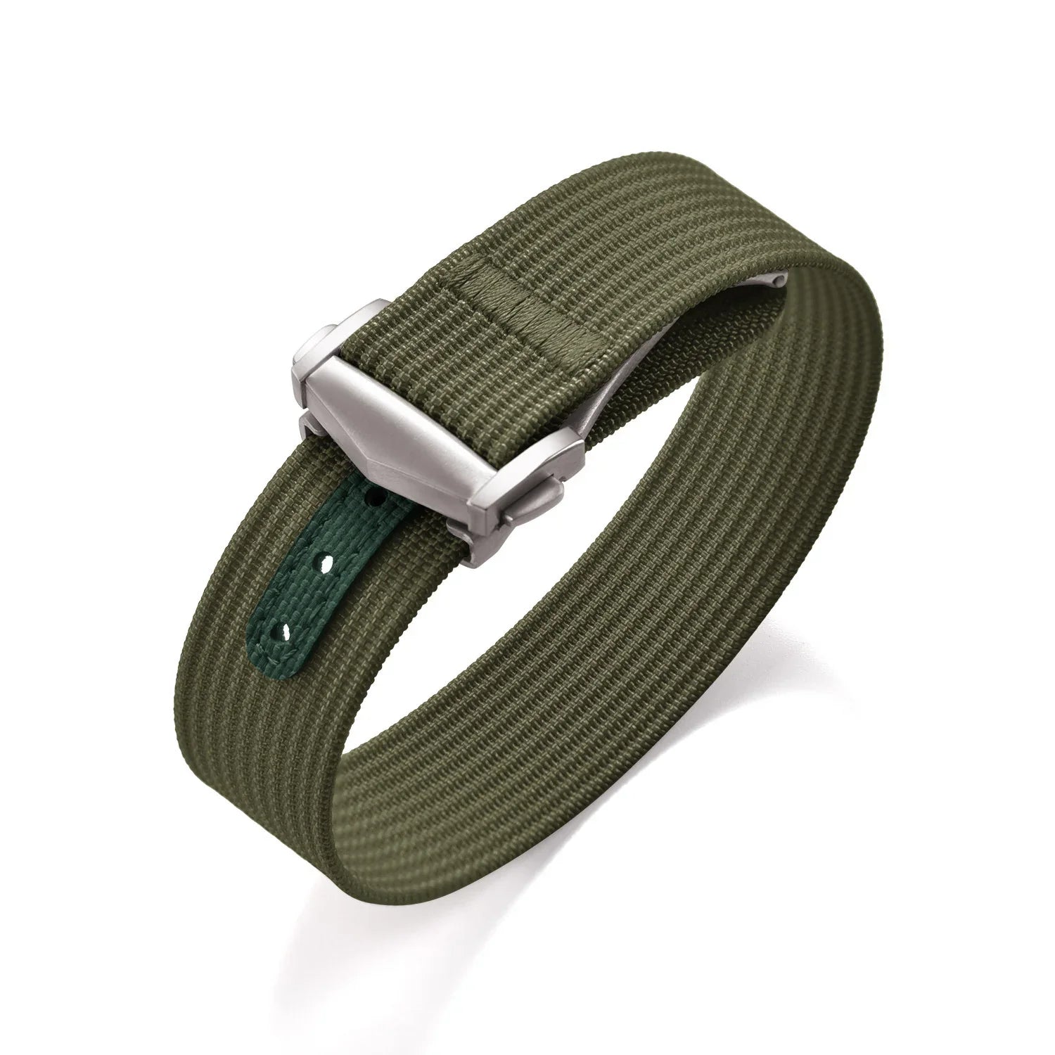 KronoKeeper ribbed nato strap with deployant buckle - Green - NATO nylon watch strap