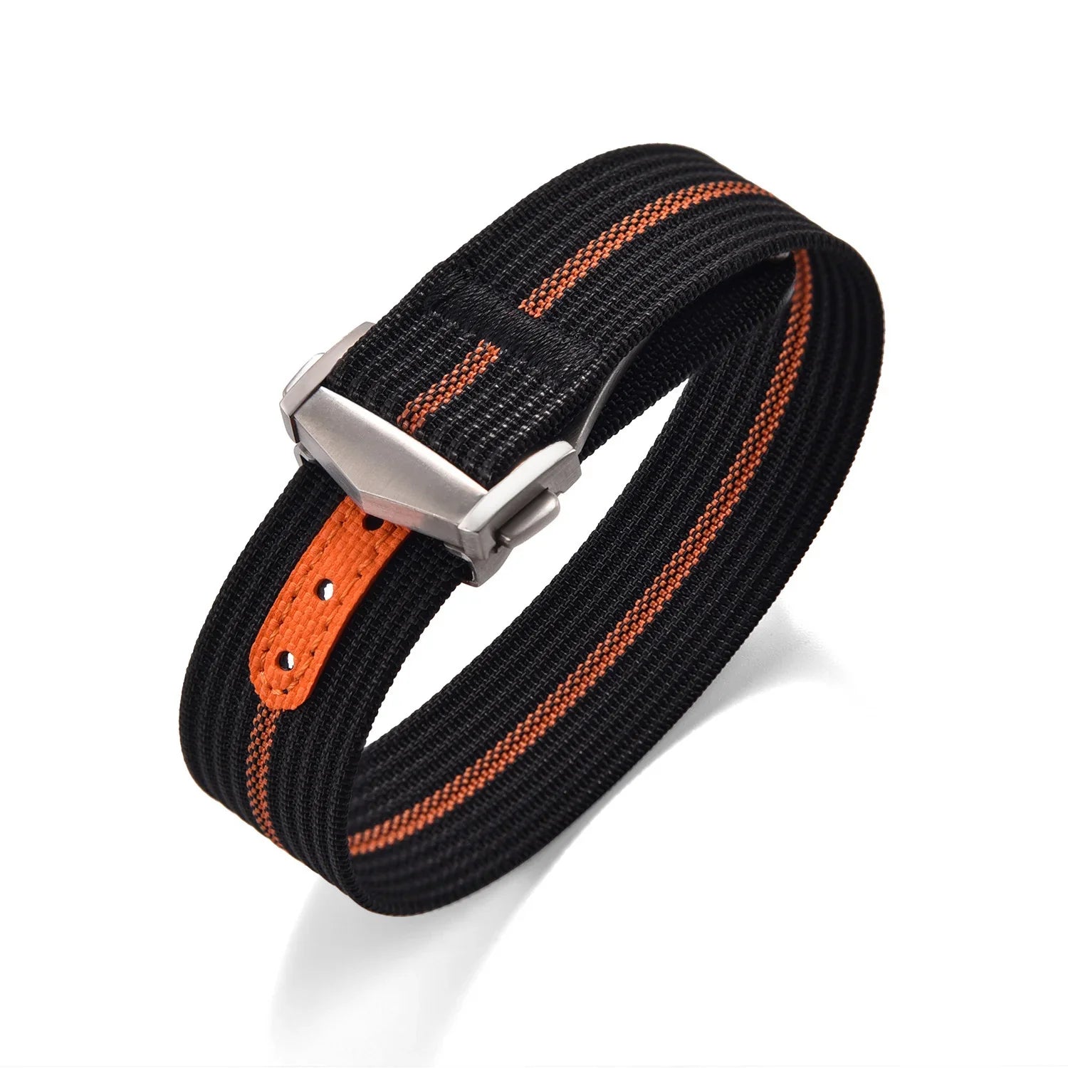KronoKeeper ribbed nato strap with deployant buckle - Black/Orange - NATO nylon watch strap