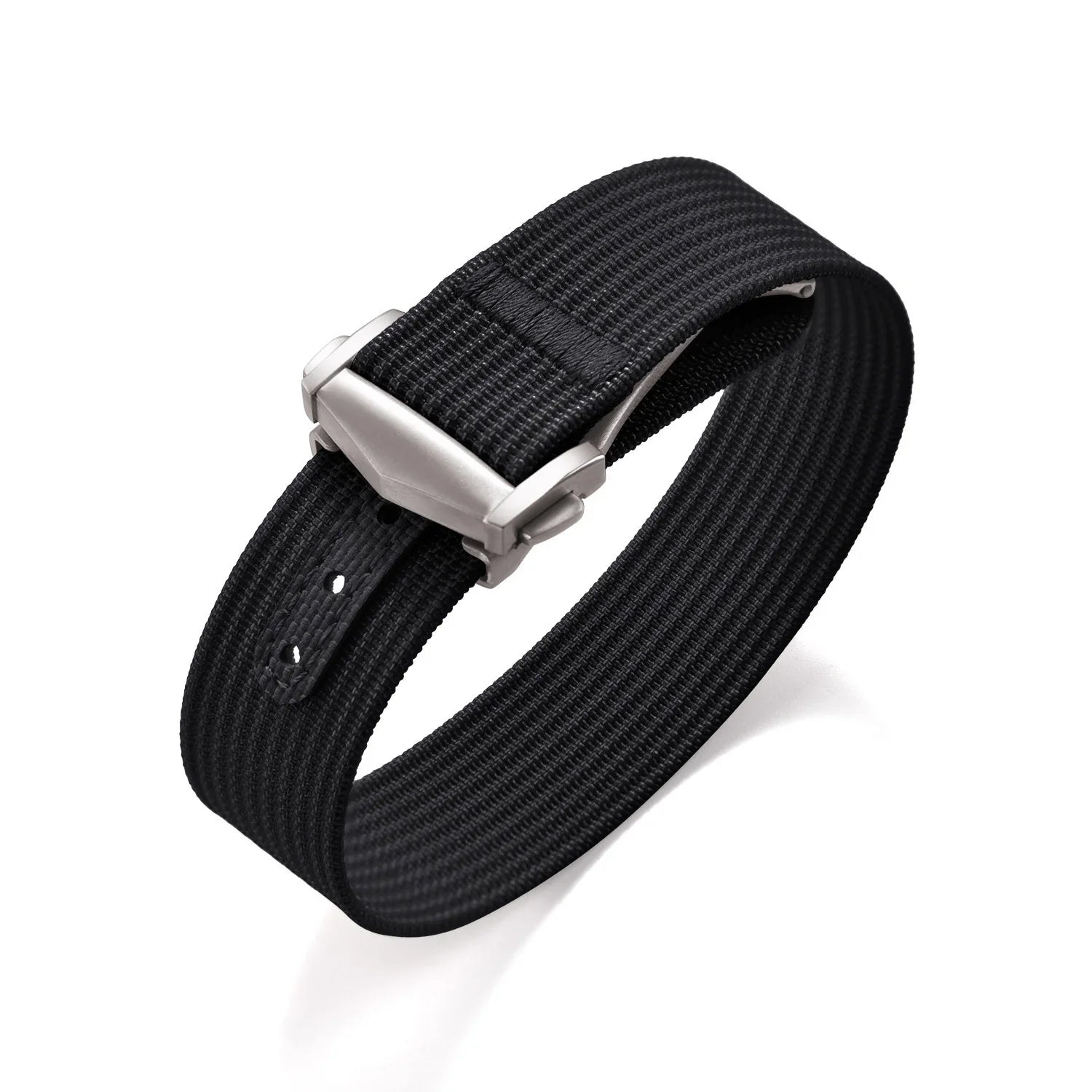 KronoKeeper ribbed nato strap with deployant buckle - Black - NATO nylon watch strap