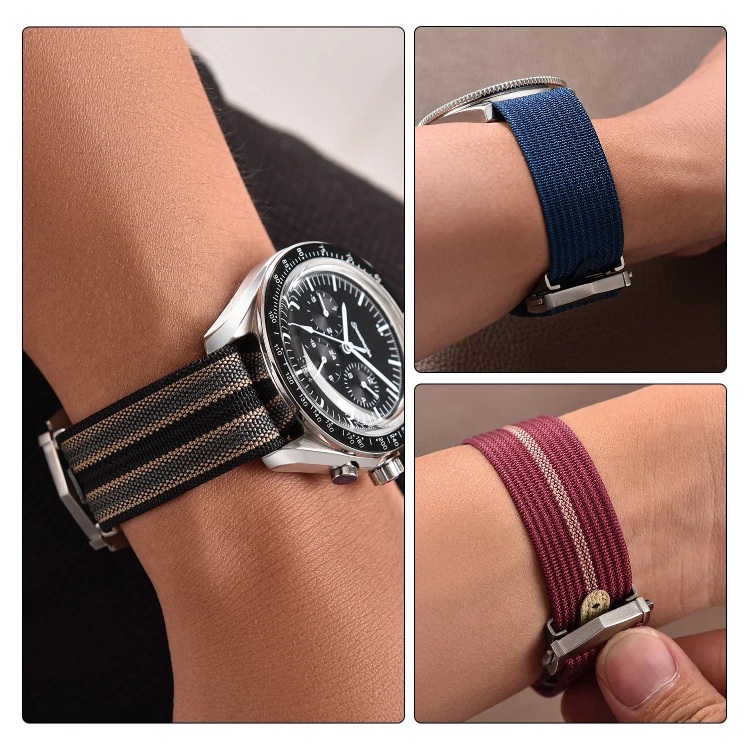 KronoKeeper ribbed nato strap with deployant buckle - Black - view 5