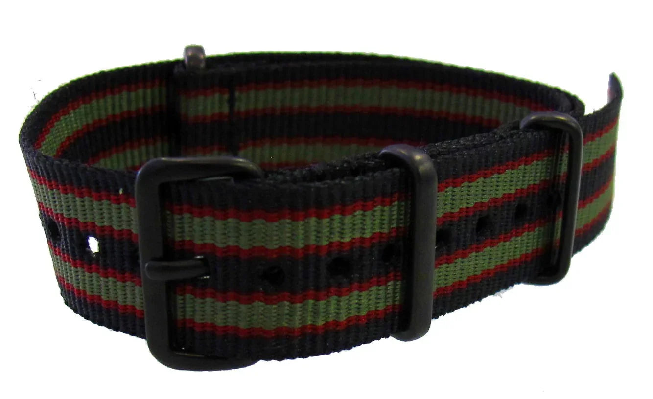 NATO watch strap Black/Red/Olive "Bond" PVD - NATO nylon watch strap