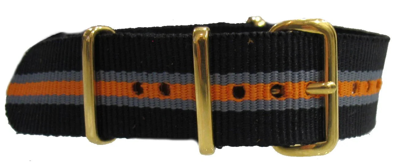 NATO strap Black/Grey/Orange Gold - NATO nylon watch strap