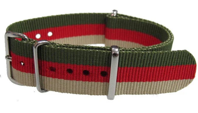 NATO watch strap Sand/Red/Green - NATO nylon watch strap