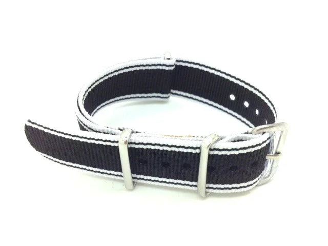 NATO watch strap Black/White - NATO nylon watch strap