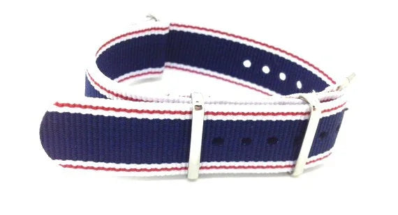 NATO watch strap White/Red/Blue - NATO nylon watch strap