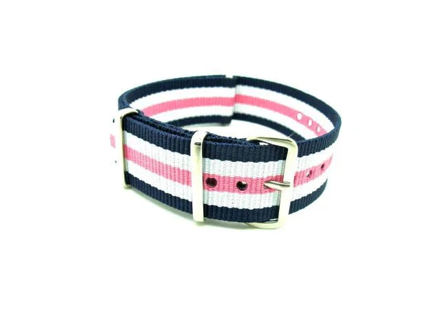NATO watch strap Navy/White/Pink - NATO nylon watch strap