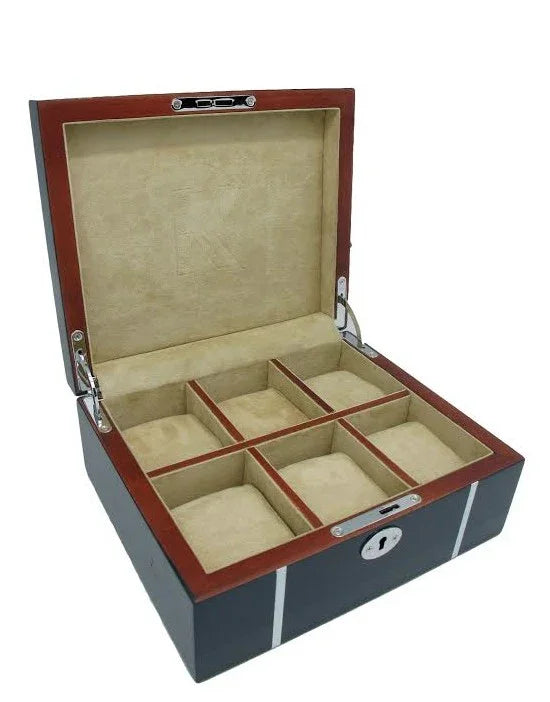 KronoKeeper watch box in blue lacquered oak wood for 6 watches - watch box