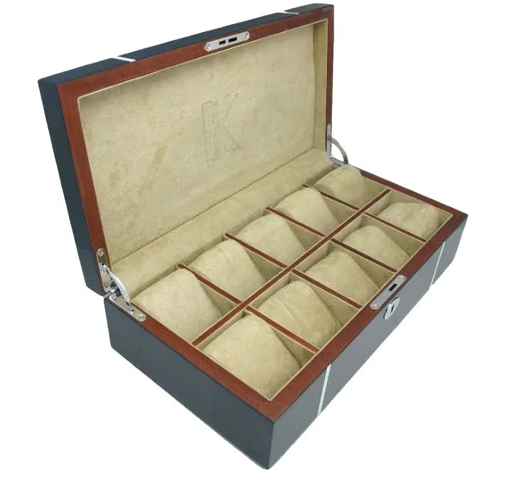 Kronokeeper watch box in blue lacquered oak wood for 10 watches﻿ - watch box