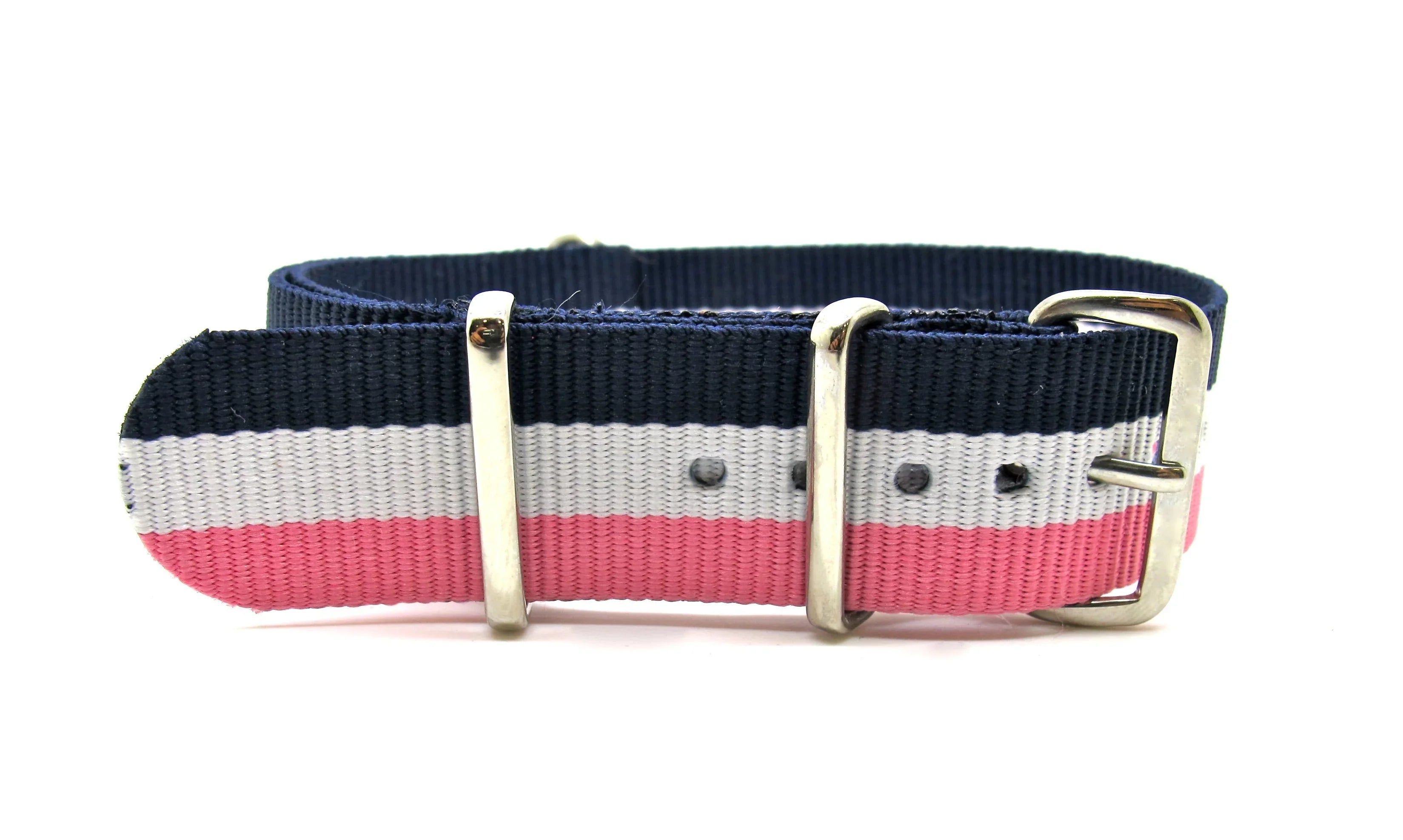 NATO watch strap Navy/White/Pink - NATO nylon watch strap