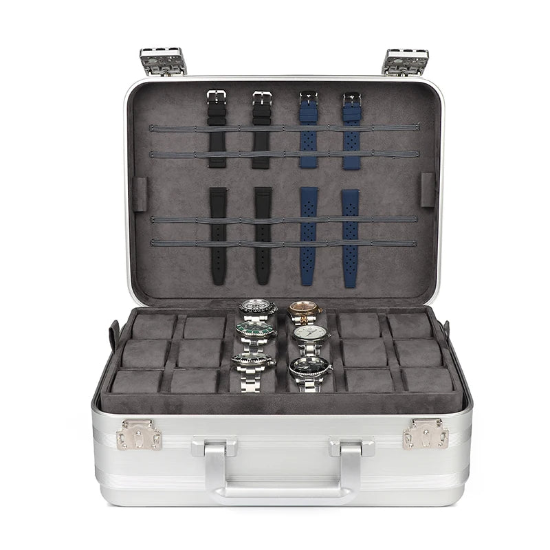 KronoKeeper aluminium watch case for 48 watches - open, main view