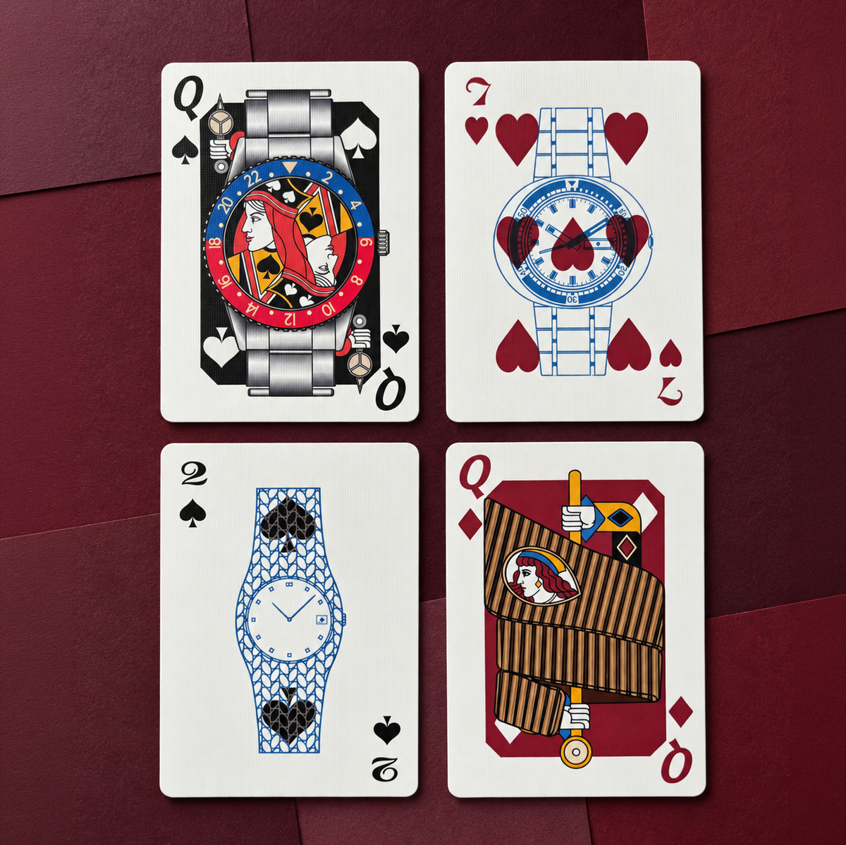 Vintage Watches – four cards illustrated with vintage watches, court and number cards